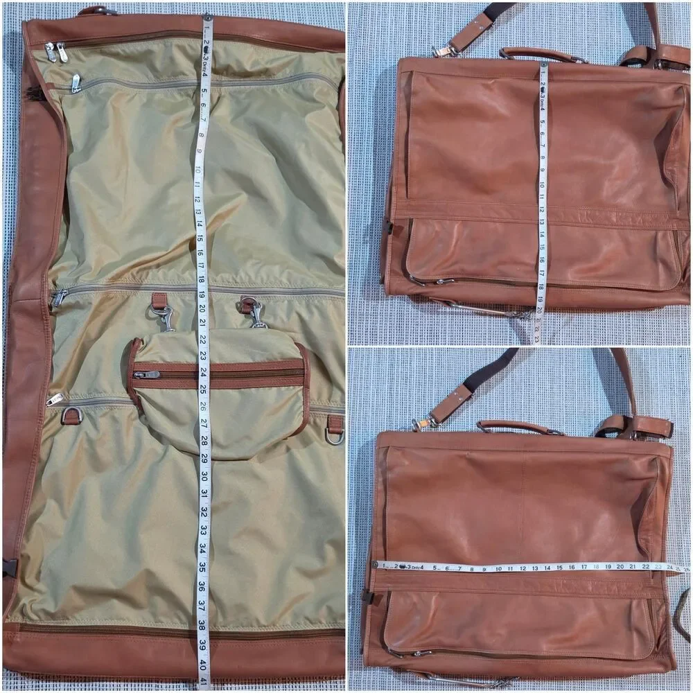Piel Tan Leather Executive Expandable Garment Bag Travel Business Casual Unisex